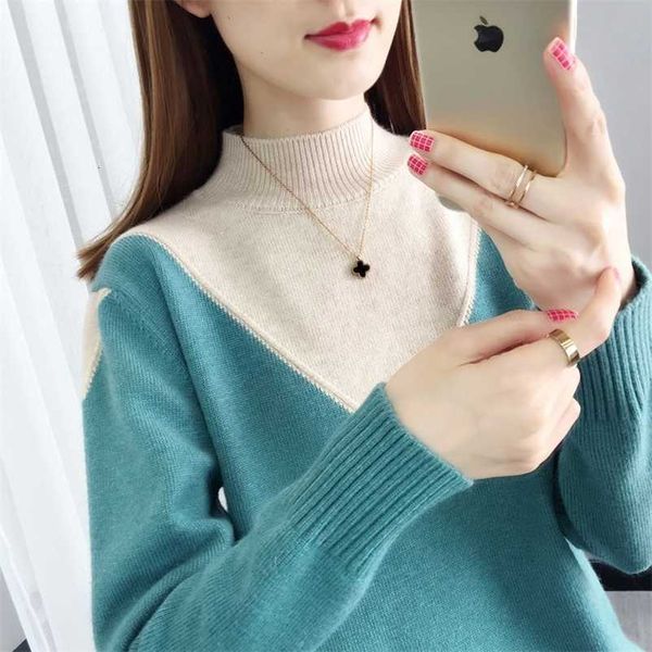 half-high collar thick sweater women autumn and winter new fashion color matching western style korean loose wild 201221, White;black
half-high collar thick sweater women autumn and winter new fashion color matching western style korean loose wild 201221, White;black