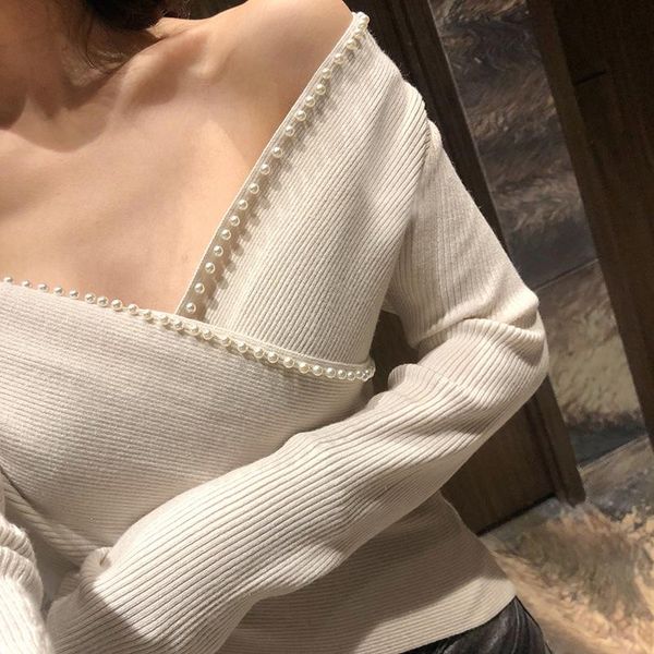 women's sweaters oftbuy 2021 spring casual off shoulder knitted sweater women pullover pearl beading black crop korean streetwear, White;black
women's sweaters oftbuy 2021 spring casual off shoulder knitted sweater women pullover pearl beading black crop korean streetwear, White;black