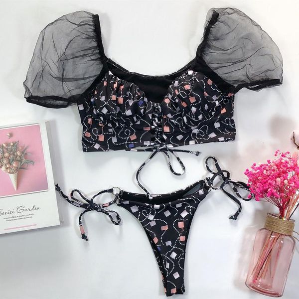 women's swimwear 2021 bikini women plaid push up bikinis mesh sleeve swimsuit woman bathing swimming suit for sets, White;black
women's swimwear 2021 bikini women plaid push up bikinis mesh sleeve swimsuit woman bathing swimming suit for sets, White;black