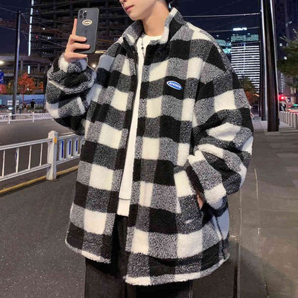 men's jackets pr winter plaid coat woolen lamb streetwear male fashion parka hong kong style casual man clothes 6p53, Black;brown
men's jackets pr winter plaid coat woolen lamb streetwear male fashion parka hong kong style casual man clothes 6p53, Black;brown