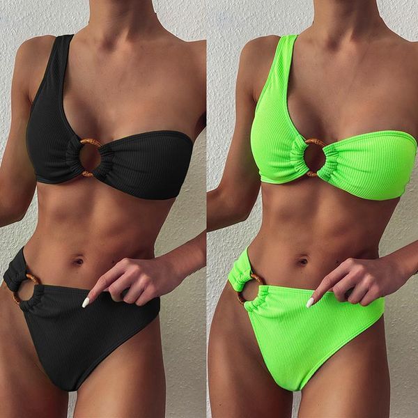women's swimwear one shoulder bikinis swimsuits high waist women 2021 black biquini bathing suit summer ring beachwear, White;black
women's swimwear one shoulder bikinis swimsuits high waist women 2021 black biquini bathing suit summer ring beachwear, White;black