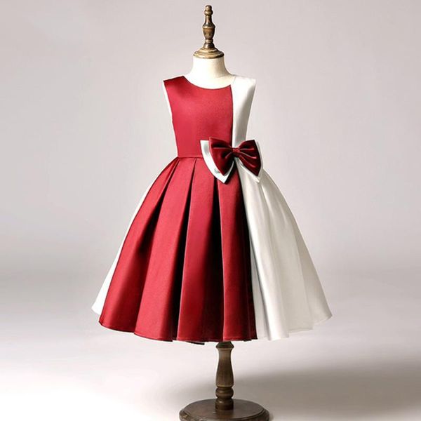 girl's dresses stitching color short flower girl with bow satin formal wedding evening party gowns junior bridesmaid dress, Red;yellow
girl's dresses stitching color short flower girl with bow satin formal wedding evening party gowns junior bridesmaid dress, Red;yellow