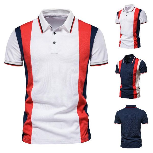 men's polos 2021 summer striped patchwork lapel slim business casual shirt, White;black
men's polos 2021 summer striped patchwork lapel slim business casual shirt, White;black