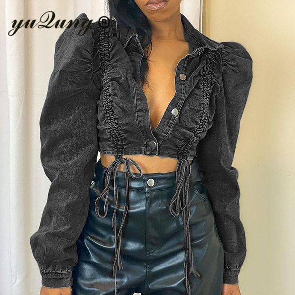 women's jackets yuqung grey long puff sleeve drawstring ruched denim jean cropped short jacket turn down collar coats for women streetw, Black;brown
women's jackets yuqung grey long puff sleeve drawstring ruched denim jean cropped short jacket turn down collar coats for women streetw, Black;brown