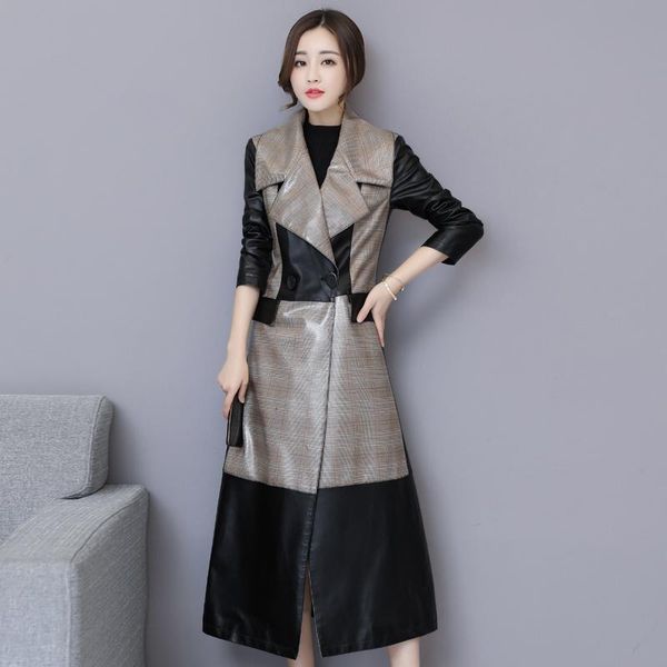 women's leather & faux women pu trench coat girls fashion slim x-long coats plus size m-5xl female zipper outerwear 2021 pb278, Black
women's leather & faux women pu trench coat girls fashion slim x-long coats plus size m-5xl female zipper outerwear 2021 pb278, Black