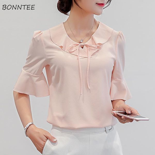 women's blouses & shirts women solid korean shirt chiffon soft leisure womens simple short flare sleeve bow elegant breathable ladies, White
women's blouses & shirts women solid korean shirt chiffon soft leisure womens simple short flare sleeve bow elegant breathable ladies, White