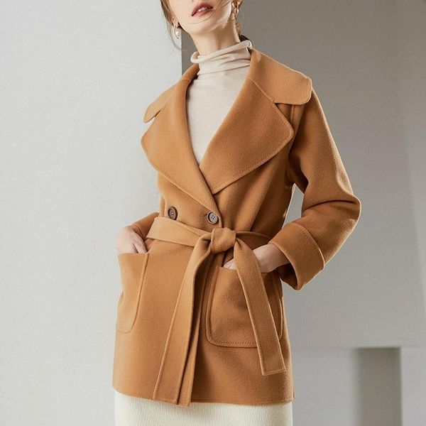 women's wool & blends double-sided coat medium length nice autumn winter woollen cashmere cloth, Black
women's wool & blends double-sided coat medium length nice autumn winter woollen cashmere cloth, Black