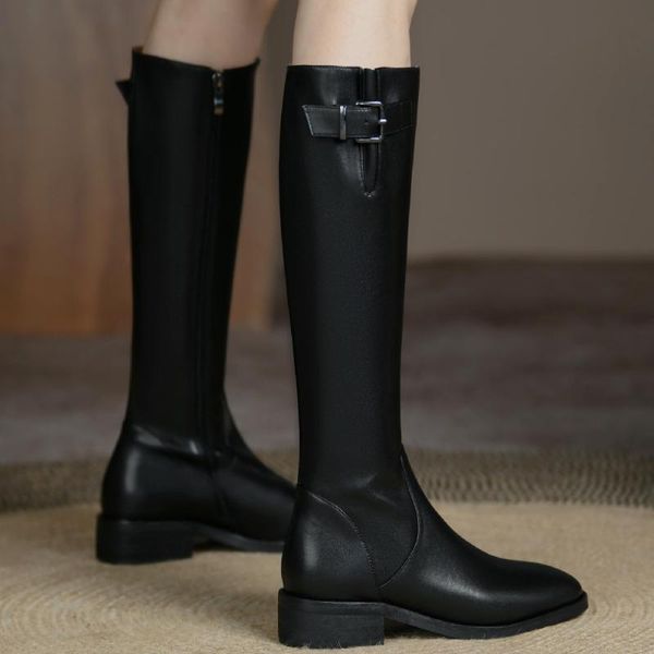 boots women's genuine leather square toe side zip warm plush winter knee high metal buckle elegant ladies soft comfortable shoes, Black
boots women's genuine leather square toe side zip warm plush winter knee high metal buckle elegant ladies soft comfortable shoes, Black