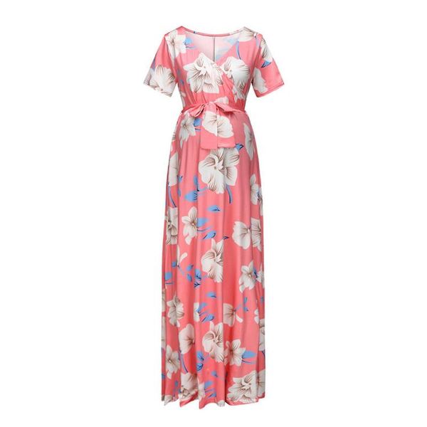 european and american plus size dress v-neck short-sleeved belt printed pregnant women dress, White
european and american plus size dress v-neck short-sleeved belt printed pregnant women dress, White
