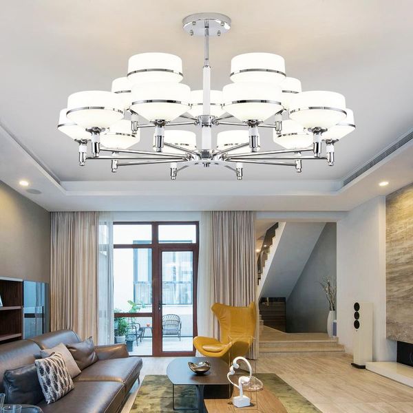 modern chrome metal led chandeliers lighting acrylic shade living room led pendant chandelier lights bedroom hanging lamp 
modern chrome metal led chandeliers lighting acrylic shade living room led pendant chandelier lights bedroom hanging lamp