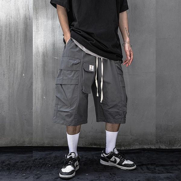 men's shorts 2021 cargo joggers men streetwear summer elastic waist nylon baggy jogging, White;black