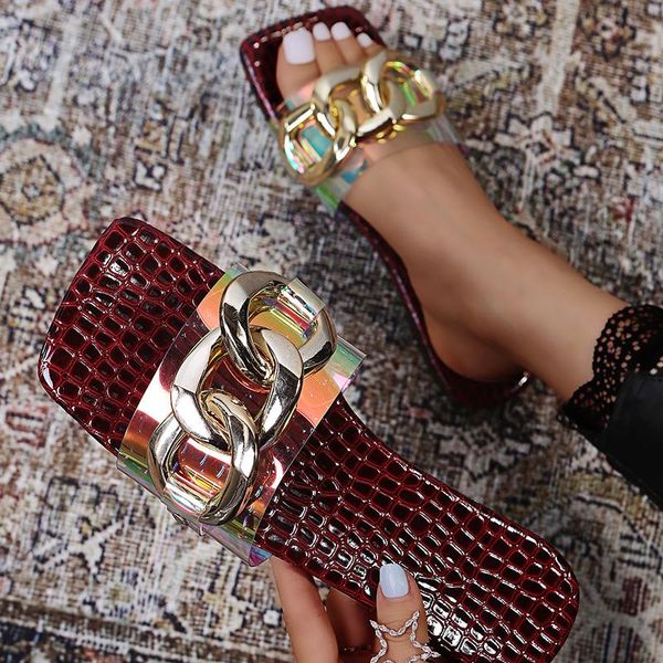 slippers luxury design outdoor leisure beach 2021 summer women fashion metal chain slides square toe flat sandals female, Black
slippers luxury design outdoor leisure beach 2021 summer women fashion metal chain slides square toe flat sandals female, Black
