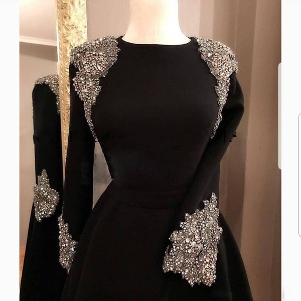 crystals new luxury beaded evening with long sleeves black a-line tea length prom es formal party gown 2021 vestidos n1le, Black;red 
crystals new luxury beaded evening with long sleeves black a-line tea length prom es formal party gown 2021 vestidos n1le, Black;red