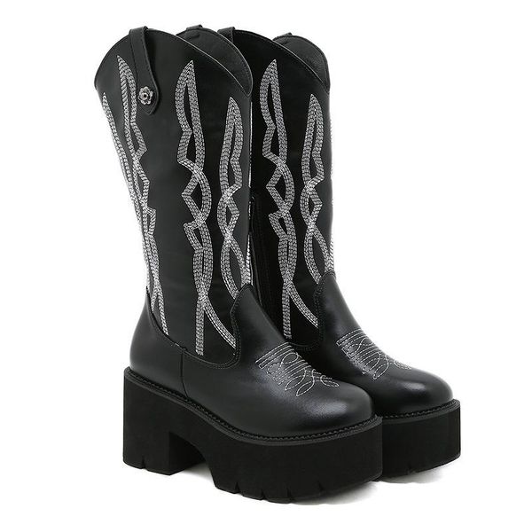 boots embroidered sleeve round head western one foot knight thick soled waterproof platform below knee women's, Black
boots embroidered sleeve round head western one foot knight thick soled waterproof platform below knee women's, Black