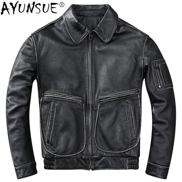 men's leather & faux jacket men bomber vintage fashion cowhide motorcycle coat mens clothes casaco masculino 2021 wpy3751, Black
men's leather & faux jacket men bomber vintage fashion cowhide motorcycle coat mens clothes casaco masculino 2021 wpy3751, Black