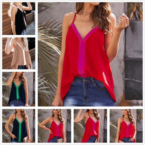 summer shirt european and american i vest women 2021 contrast color v-neck sleeveless tee 2519630, Gray;blue
summer shirt european and american i vest women 2021 contrast color v-neck sleeveless tee 2519630, Gray;blue