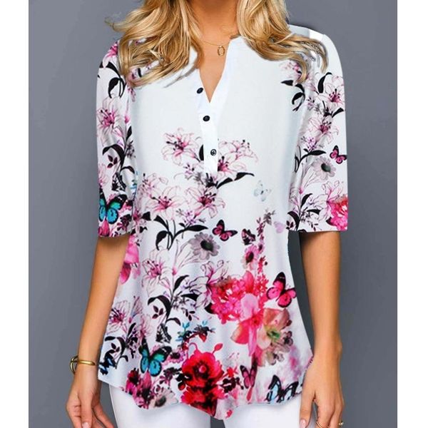 s- t shirt women plus size half sleeve ladies tee shirts floral print loose casual female irregular autumn clothes 210317, White
s- t shirt women plus size half sleeve ladies tee shirts floral print loose casual female irregular autumn clothes 210317, White