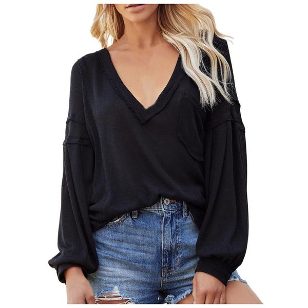 women's blouses & shirts lantern sleeved blouse with pocket plus size deep v-neck shirt autumn solid knit sweater loose roupas femi, White
women's blouses & shirts lantern sleeved blouse with pocket plus size deep v-neck shirt autumn solid knit sweater loose roupas femi, White