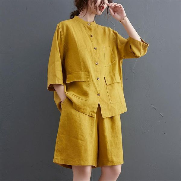 2 piece sets cotton women tracksuits linen casual suits summer vintage style loose female shirts and knee length pants s3849, Gray
2 piece sets cotton women tracksuits linen casual suits summer vintage style loose female shirts and knee length pants s3849, Gray
