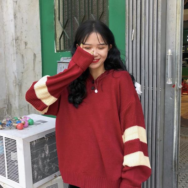 women's sweaters gagaok women knitted fashion sweater spring autumn hooded button striped loose casual wild harajuk female korean pullo, White;black
women's sweaters gagaok women knitted fashion sweater spring autumn hooded button striped loose casual wild harajuk female korean pullo, White;black