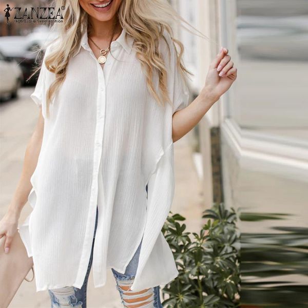 women's blouses & shirts zanzea summer shirt fashion women lapel neck casual split hem blouse loose blusas female short sleeve solid bu, White
women's blouses & shirts zanzea summer shirt fashion women lapel neck casual split hem blouse loose blusas female short sleeve solid bu, White