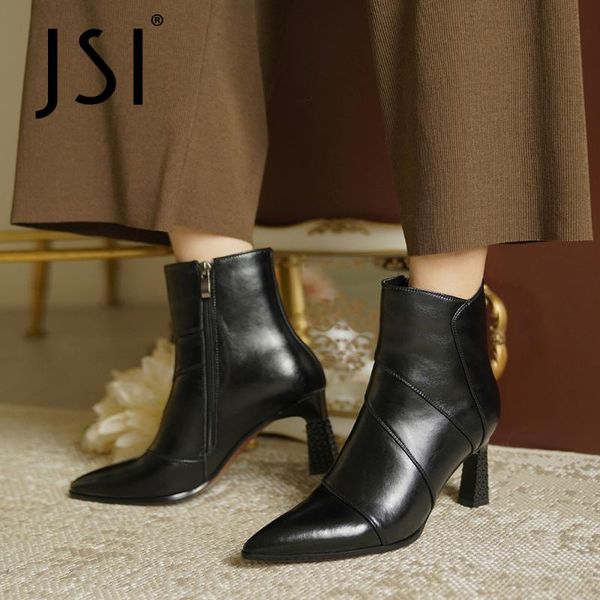 boots jsi elegant winter genuine leather ankle woman pointed toe high thin heel zipper sewing ginharm short jo772, Black
boots jsi elegant winter genuine leather ankle woman pointed toe high thin heel zipper sewing ginharm short jo772, Black