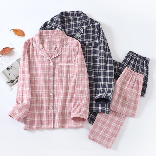 2021 japanese new style spring and autumn couple 100% cotton pajamas women's simple plaid men's large size casual home service sui, Black;brown
2021 japanese new style spring and autumn couple 100% cotton pajamas women's simple plaid men's large size casual home service sui, Black;brown