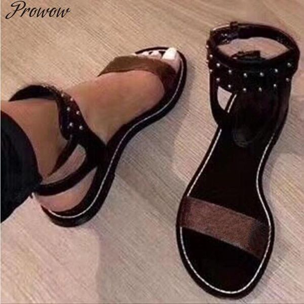 sandals prowow spring summer metal studded fashion ladies classic letter printed flats shoes women, Black
sandals prowow spring summer metal studded fashion ladies classic letter printed flats shoes women, Black