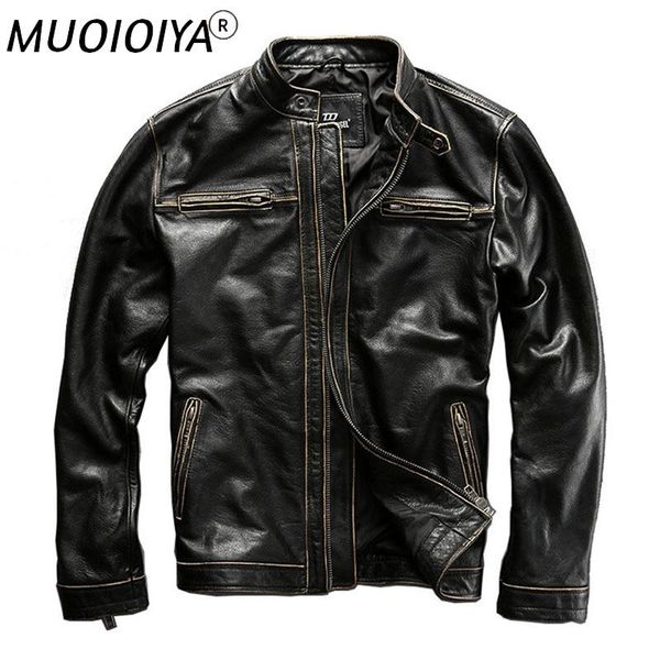 men's leather & faux men's genuine jacket layer cowhide distressed frayed youth motorcycle coat fashion male, Black
men's leather & faux men's genuine jacket layer cowhide distressed frayed youth motorcycle coat fashion male, Black