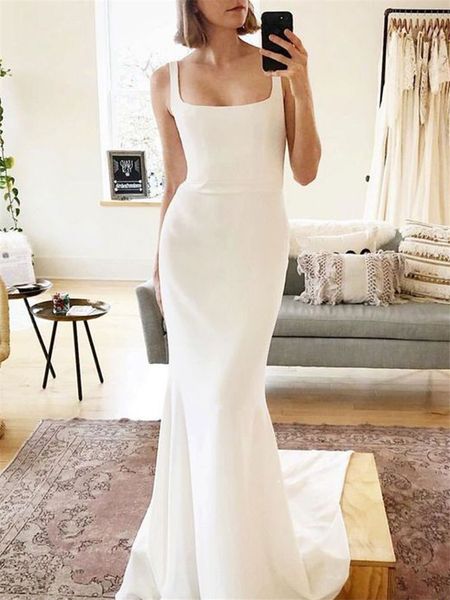 new 2021 spaghetti strap boho wedding mermaid soft stain long train bride gowns backless sleeveless simple vestidos de noiva jj6l, White
new 2021 spaghetti strap boho wedding mermaid soft stain long train bride gowns backless sleeveless simple vestidos de noiva jj6l, White