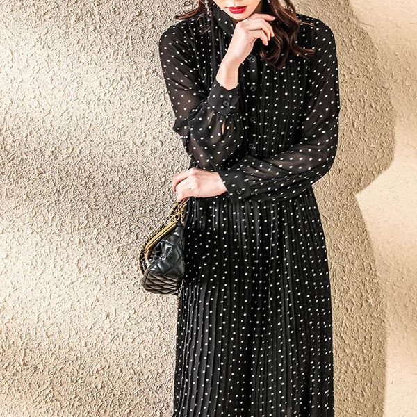 niche early spring 2021 new women's gentle wind restoring ancient ways of french chiffon wave point little black dress, Black;gray 
niche early spring 2021 new women's gentle wind restoring ancient ways of french chiffon wave point little black dress, Black;gray