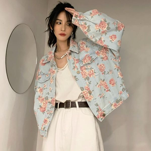 women's jackets autumn denim jacket women vintage washed rose print loose single breasted coats cotton casual straight short cowboy fem, Black;brown
women's jackets autumn denim jacket women vintage washed rose print loose single breasted coats cotton casual straight short cowboy fem, Black;brown