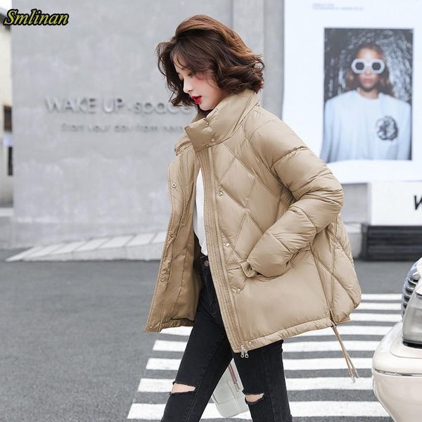 women's down & parkas winter loose short jacket women overcoat plus size casual stand collar mujer thick cotton padded bubble coat woma, Black