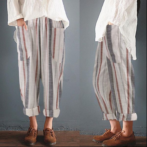 cotton linen ankle length pants women 2021 summer casual high waist pant loose harem stripe pocket women trousers, Black;white
cotton linen ankle length pants women 2021 summer casual high waist pant loose harem stripe pocket women trousers, Black;white