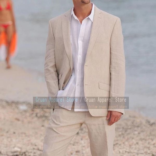 men's suits & blazers classic beige beach linen for men slim fit formal man groom wedding dress tuxedo casual blazer with pants 2 piece, White;black 
men's suits & blazers classic beige beach linen for men slim fit formal man groom wedding dress tuxedo casual blazer with pants 2 piece, White;black
