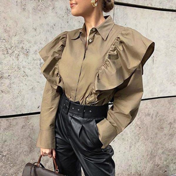 designer ruffles shirt women's clothing french style blouse autumn long sleeves khaki office lady casual wear business chic top, White
designer ruffles shirt women's clothing french style blouse autumn long sleeves khaki office lady casual wear business chic top, White
