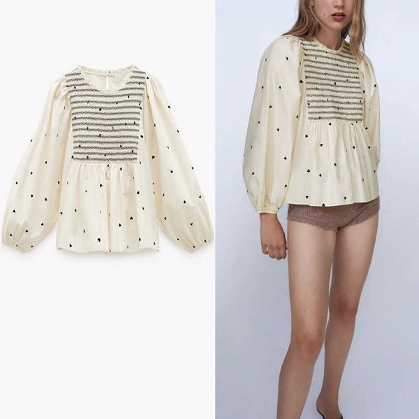 za heart print blouse women o-neck long balloon sleeve shirts woman chic back opening smock female elegant poplin 210602, White
za heart print blouse women o-neck long balloon sleeve shirts woman chic back opening smock female elegant poplin 210602, White