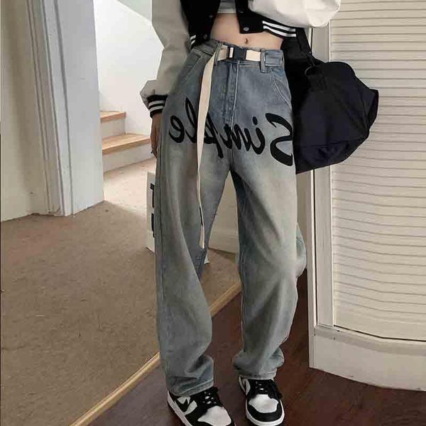 women's jeans vintage gothic street hip hop letter printed denim women trousers autumn high waist loose tie dye straight wide leg pants, Blue
women's jeans vintage gothic street hip hop letter printed denim women trousers autumn high waist loose tie dye straight wide leg pants, Blue