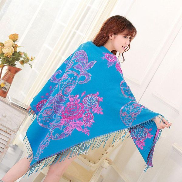 scarves spring fall women's elegant ethnic style square scarf thick warm cloak jacquard shawl imitation cashmere lady cape, Blue;gray
scarves spring fall women's elegant ethnic style square scarf thick warm cloak jacquard shawl imitation cashmere lady cape, Blue;gray