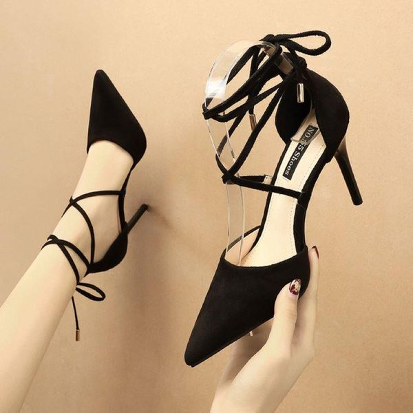 dress shoes fashionable european and american suede pointed cross binding bow tie high heels nightclub thin heel women's single, Black
dress shoes fashionable european and american suede pointed cross binding bow tie high heels nightclub thin heel women's single, Black