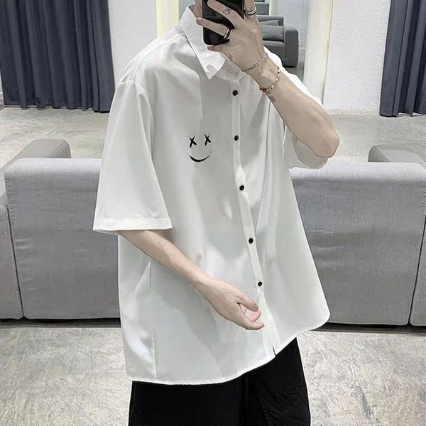 men's casual shirts summer print hong kong style trendy student all-match comfortable fashion shirt, White;black
men's casual shirts summer print hong kong style trendy student all-match comfortable fashion shirt, White;black