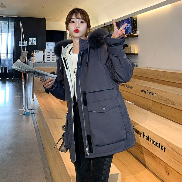 white duck down 2021 new hooded loose korean winter cotton padded jacket women's net red ins medium length thickened, Black
white duck down 2021 new hooded loose korean winter cotton padded jacket women's net red ins medium length thickened, Black