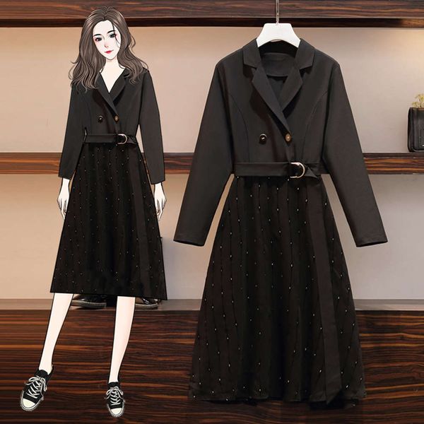 new large women's dress french niche hepburn style small black skirt fat mm suit collar show thin temperament dress, Black;gray
new large women's dress french niche hepburn style small black skirt fat mm suit collar show thin temperament dress, Black;gray