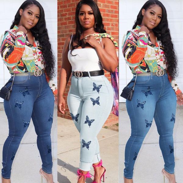 women's jeans plus size high waist slim fashion butterfly denim pants trousers women, Blue
women's jeans plus size high waist slim fashion butterfly denim pants trousers women, Blue