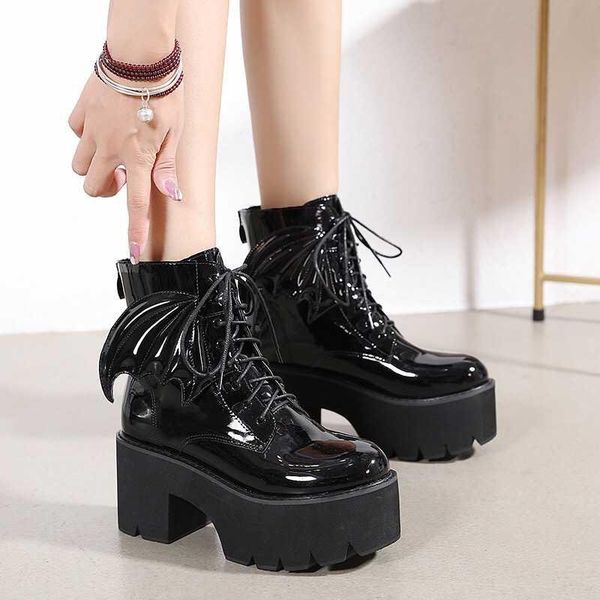boots fashion angel wing ankle high heels patent leather womens platform punk gothic model shoes prefect, Black
boots fashion angel wing ankle high heels patent leather womens platform punk gothic model shoes prefect, Black
