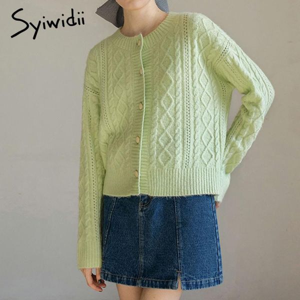 women's knits & tees syiwidii green cardigan woman sweaters fall winter 2021 fashion long sleeve o neck button up jackets knitted blue, White 
women's knits & tees syiwidii green cardigan woman sweaters fall winter 2021 fashion long sleeve o neck button up jackets knitted blue, White