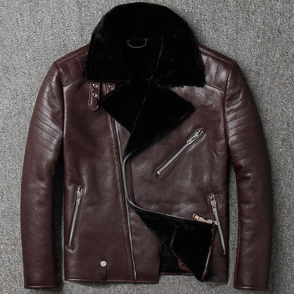 men's leather & faux one australia fur male original genuine diagonal zipper lapel jacket motorcycle clothing sheepskin coat, Black
men's leather & faux one australia fur male original genuine diagonal zipper lapel jacket motorcycle clothing sheepskin coat, Black