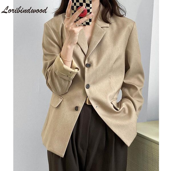 women's suits & blazers loribindwood elegant notched collar women blazer full sleeve single-breasted loose female suit jacket 2021 autu, White;black 
women's suits & blazers loribindwood elegant notched collar women blazer full sleeve single-breasted loose female suit jacket 2021 autu, White;black