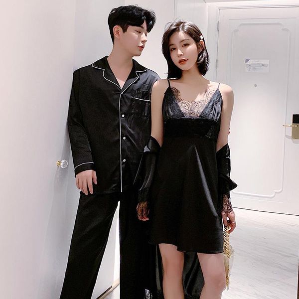 women's sleepwear spring summer lovers nightgown long sleeve trousers lace nightdress sling robe silk 2pcs set home wear men nightwear, Black;red
women's sleepwear spring summer lovers nightgown long sleeve trousers lace nightdress sling robe silk 2pcs set home wear men nightwear, Black;red