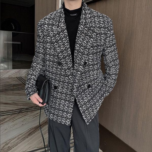 men's suits & blazers british style plaid blazer for men suit jacket casual woolen dress coat single business male button costume homme, White;black
men's suits & blazers british style plaid blazer for men suit jacket casual woolen dress coat single business male button costume homme, White;black